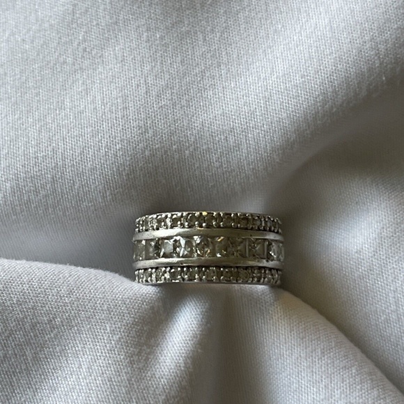 Ladies Eternity Band Size 5, Princess and Round CZs in Sterling Silver - Picture 2 of 7